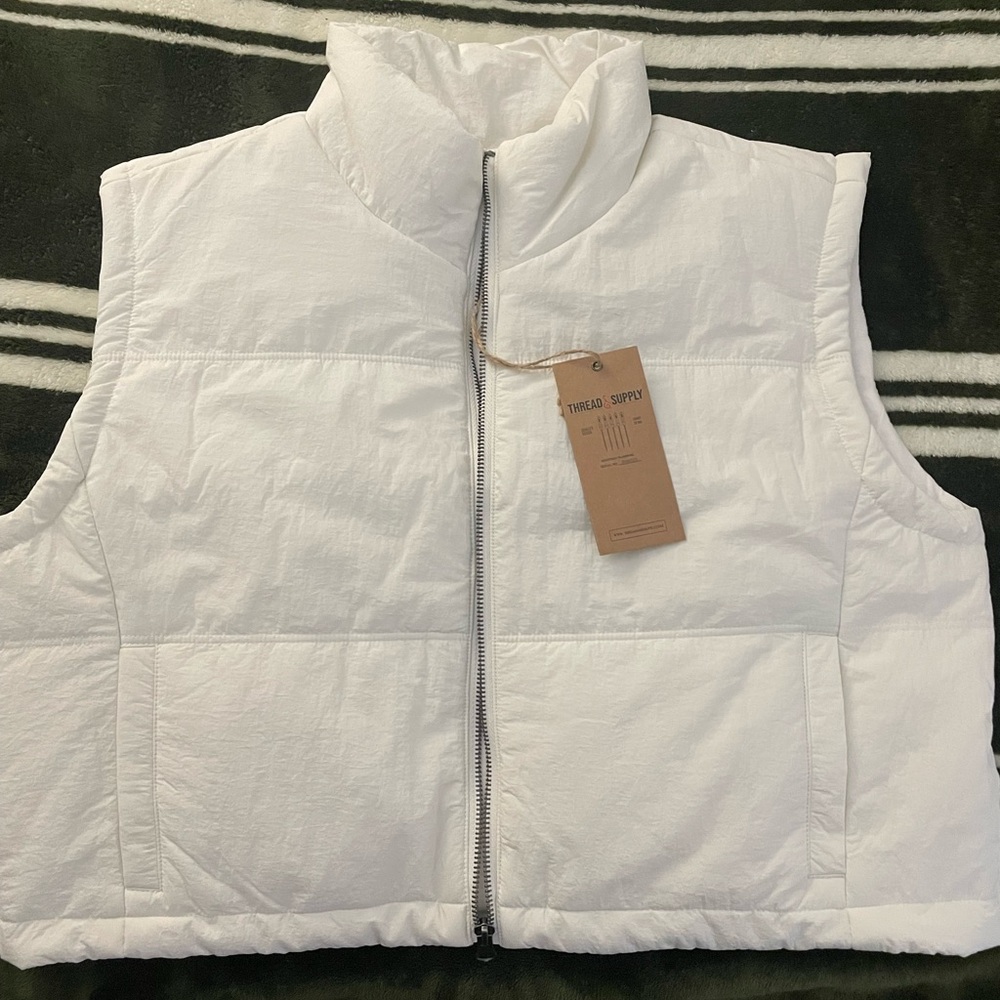 Thread & Supply Ivory Cropped Puffer Vest